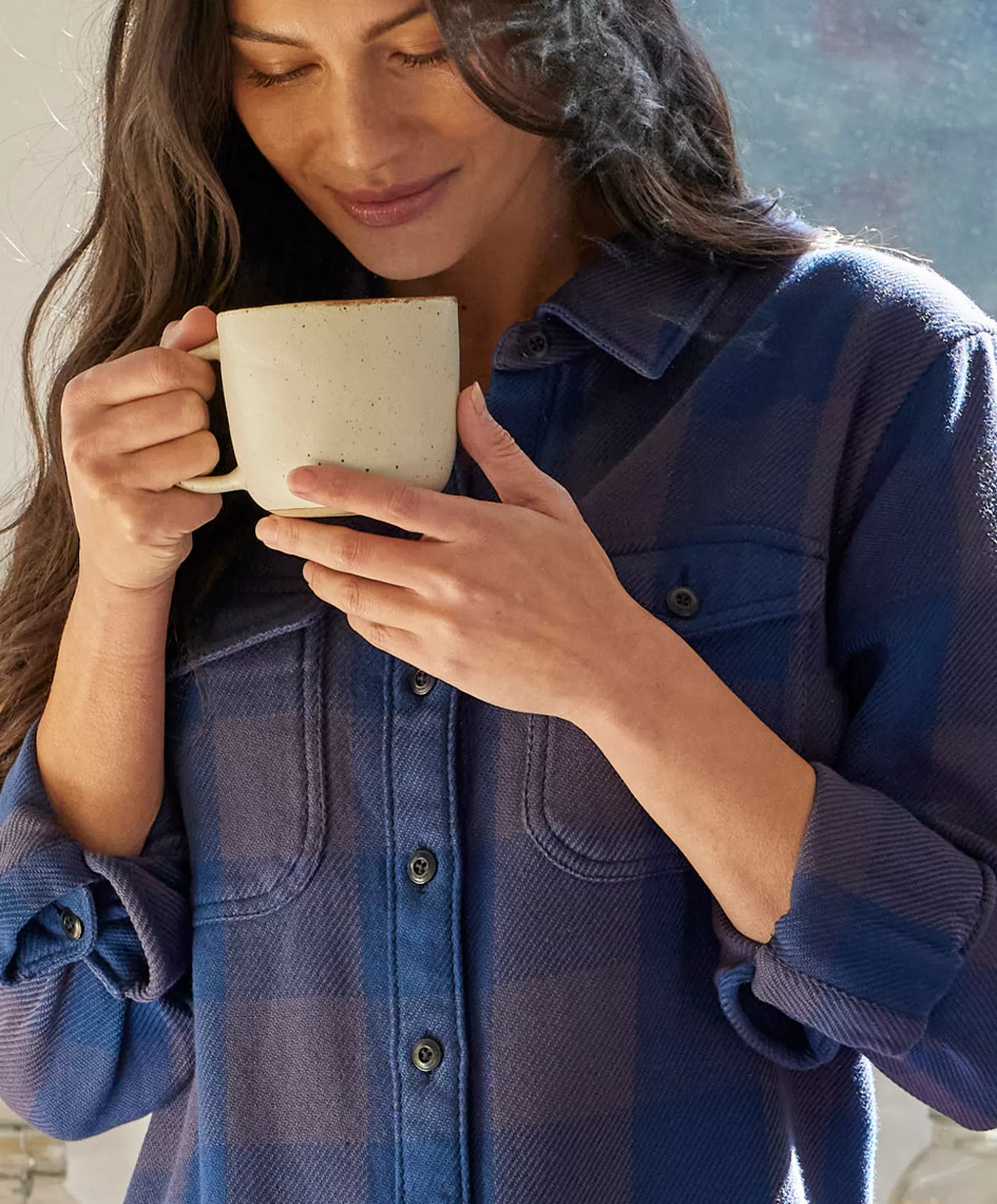 Outerknown Blanket Shirt Dress Bright Blue Box Check Discount