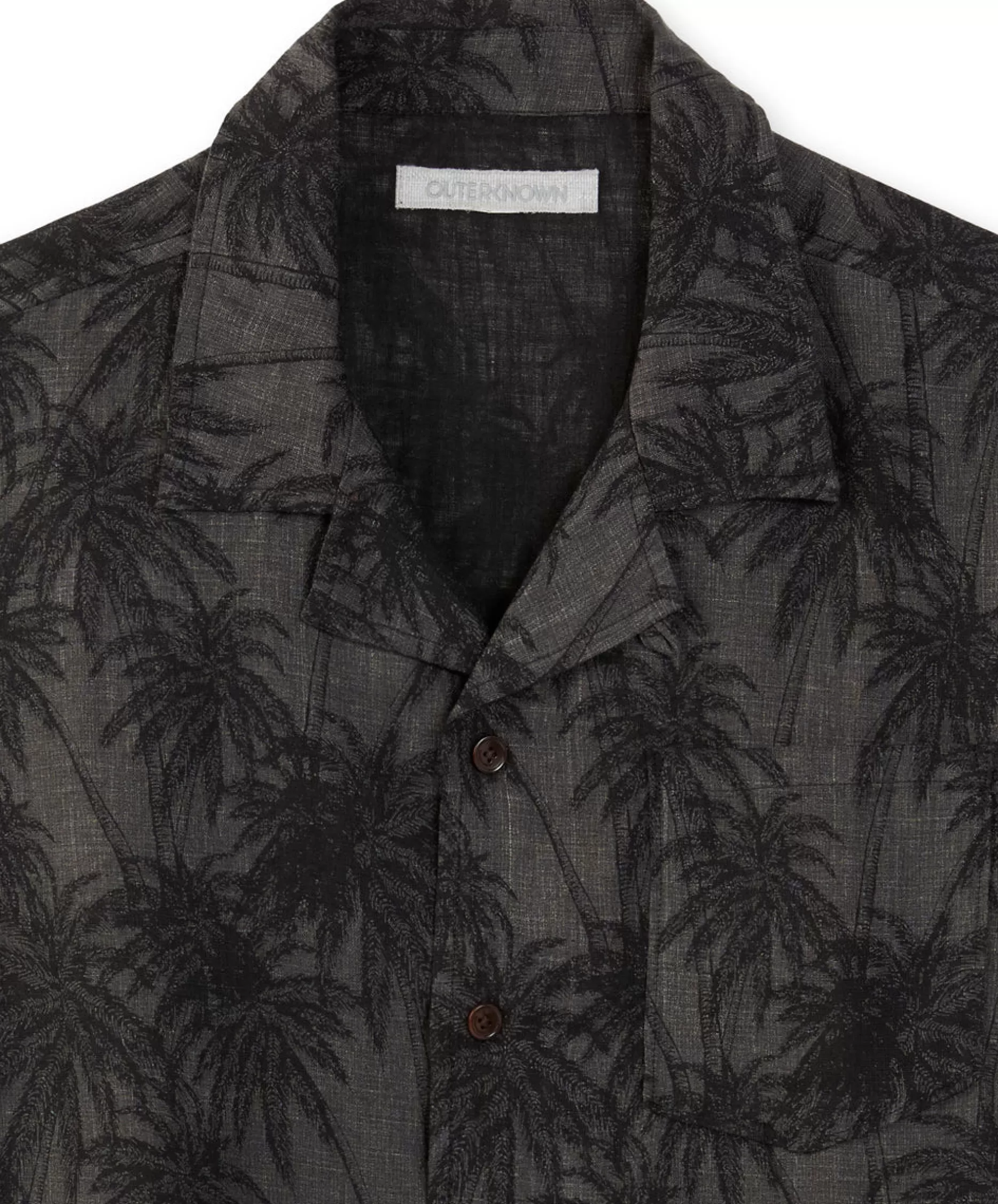 Outerknown Linen S/S Camp Shirt Shadow Sketch Palms Fashion