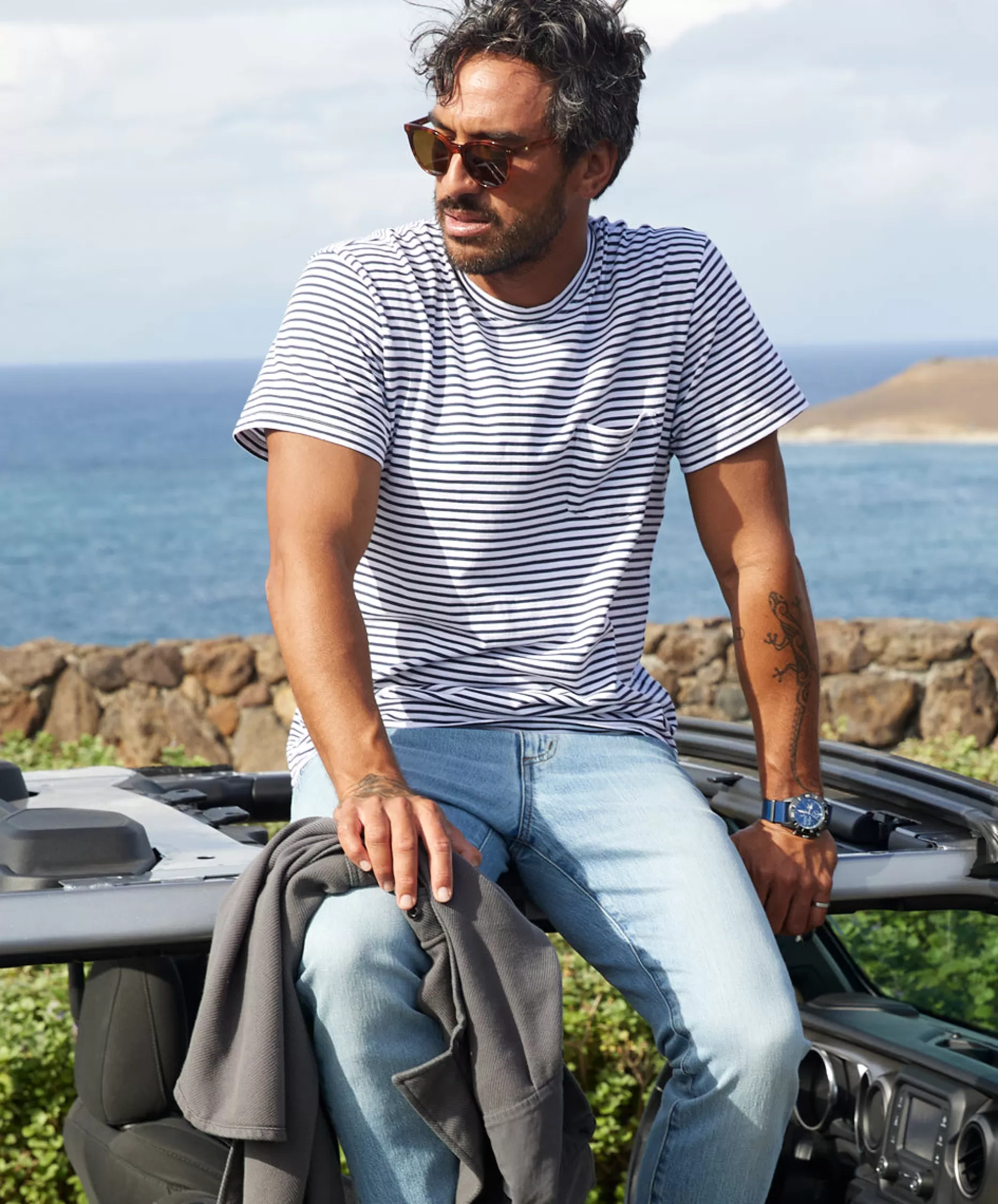 Outerknown Saltwater Slub Pocket Tee Marine Classic Stripe Flash Sale