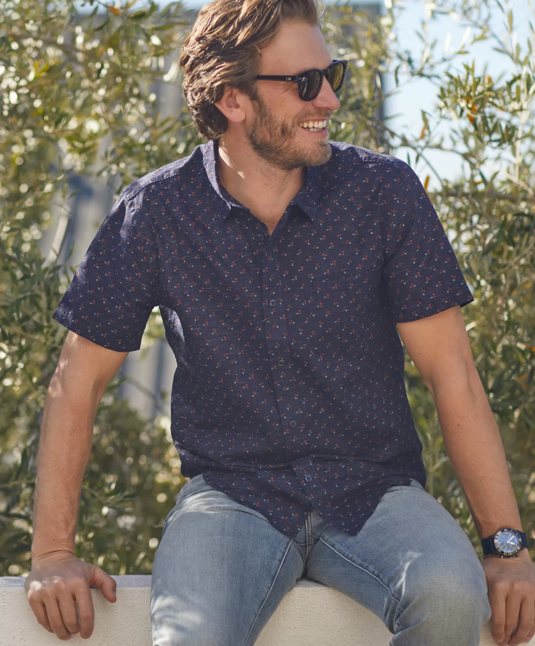 Outerknown S.E.A. Short Sleeve Shirt Dark Navy Meadow Sale