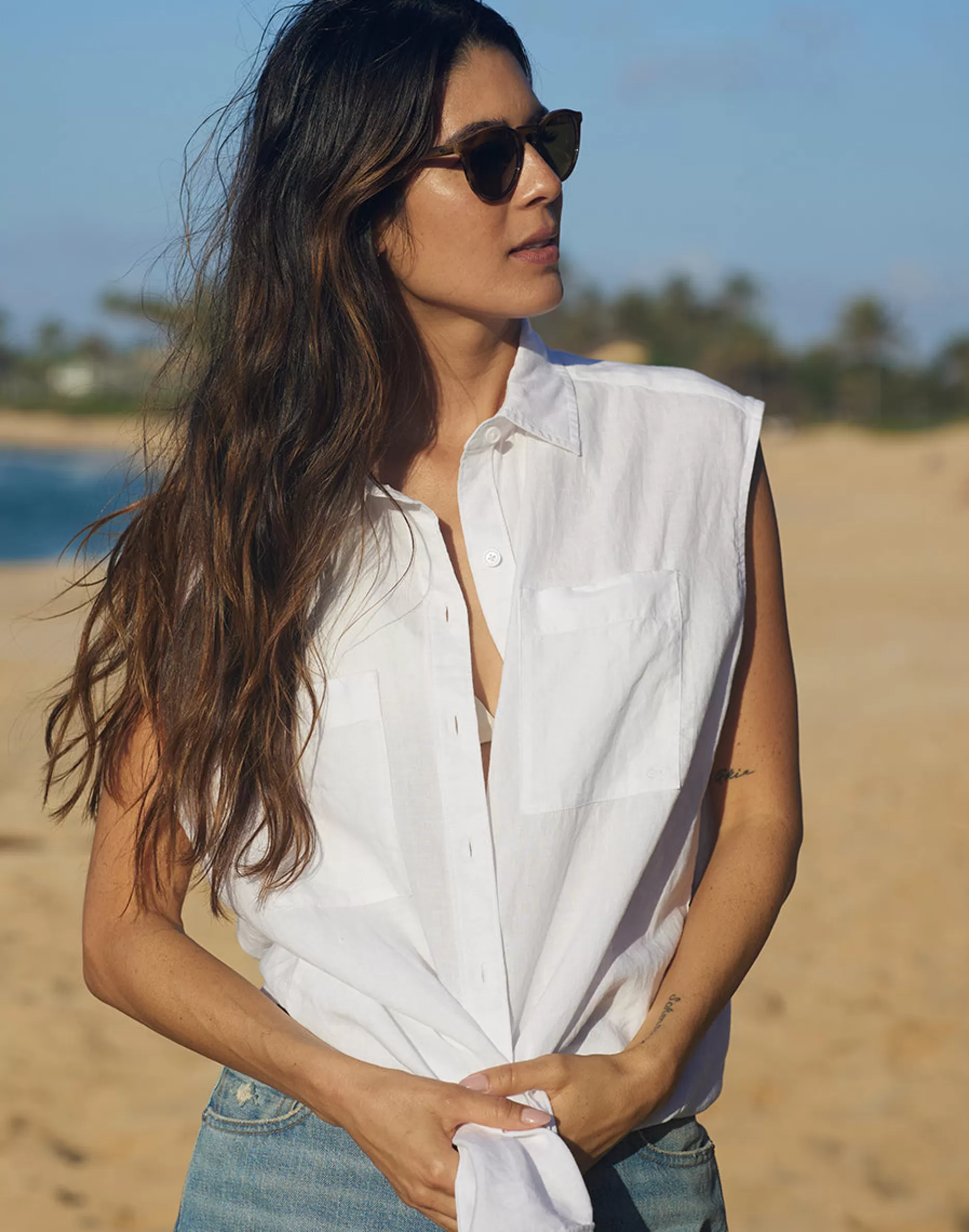 Outerknown Sydney Sleeveless Linen Shirt Bright White Discount