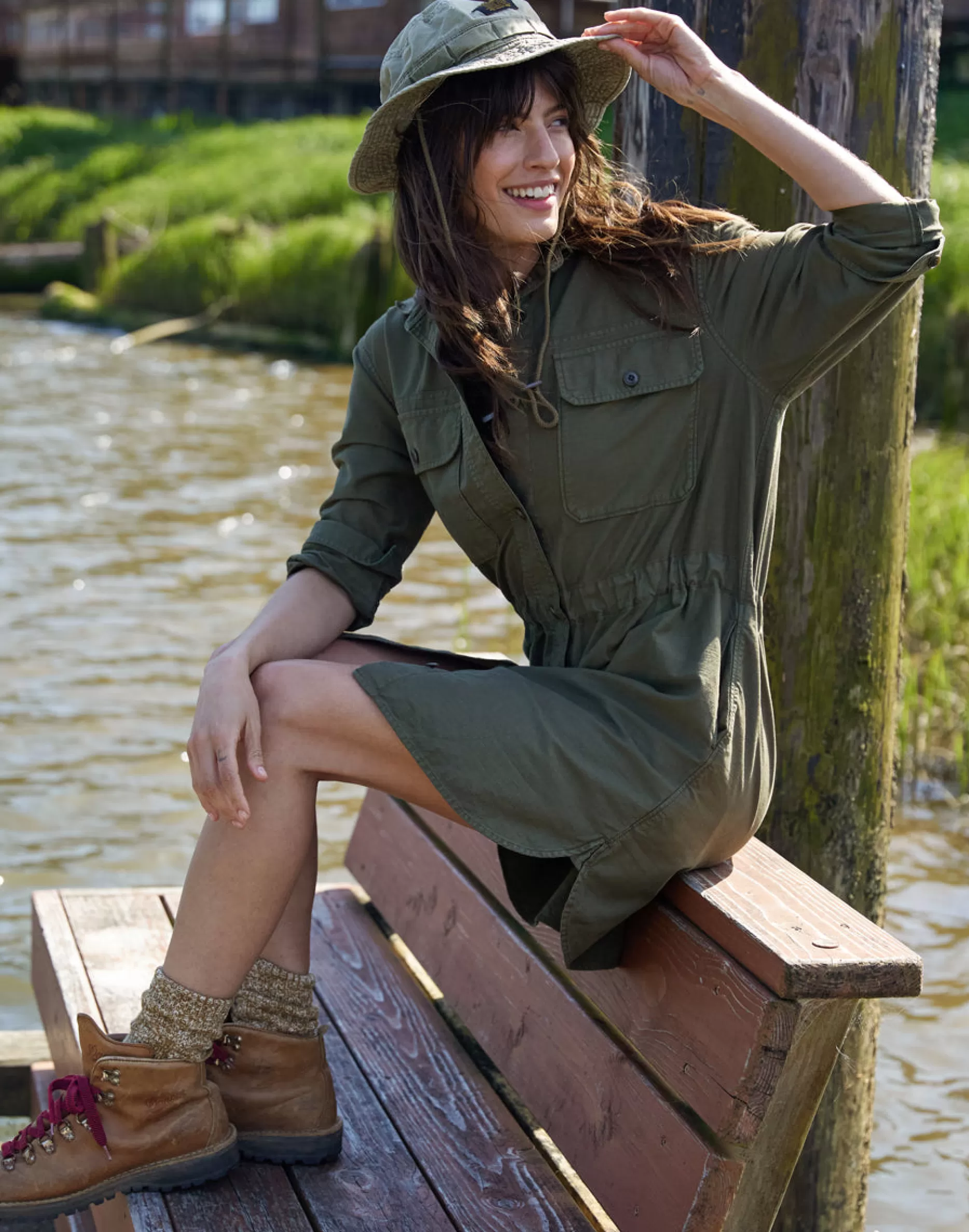 Outerknown The Traveler Shirt Dress Olive Night Outlet