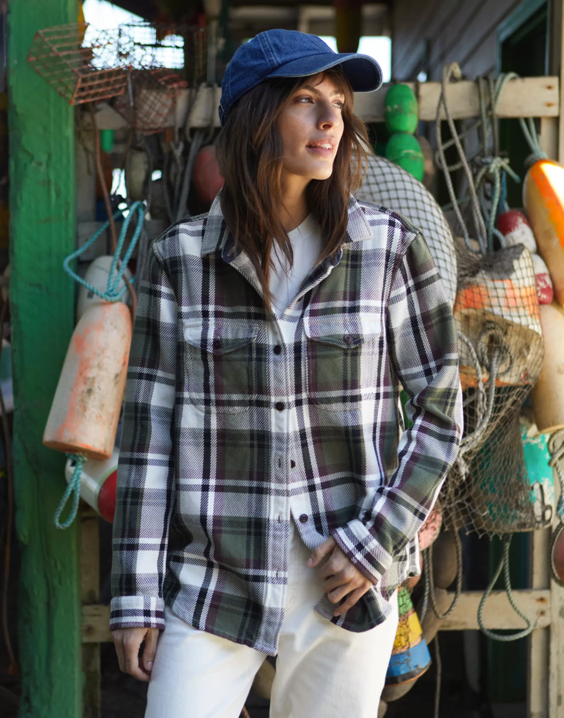 Outerknown Women's Blanket Shirt Faded Olive Endo Plaid Hot